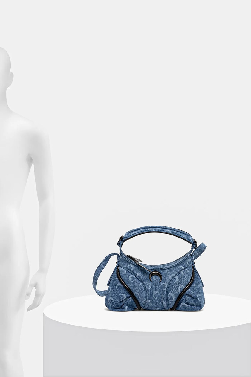 Marine Serre denim handbag Moon Laser Denim Futura Mini blue