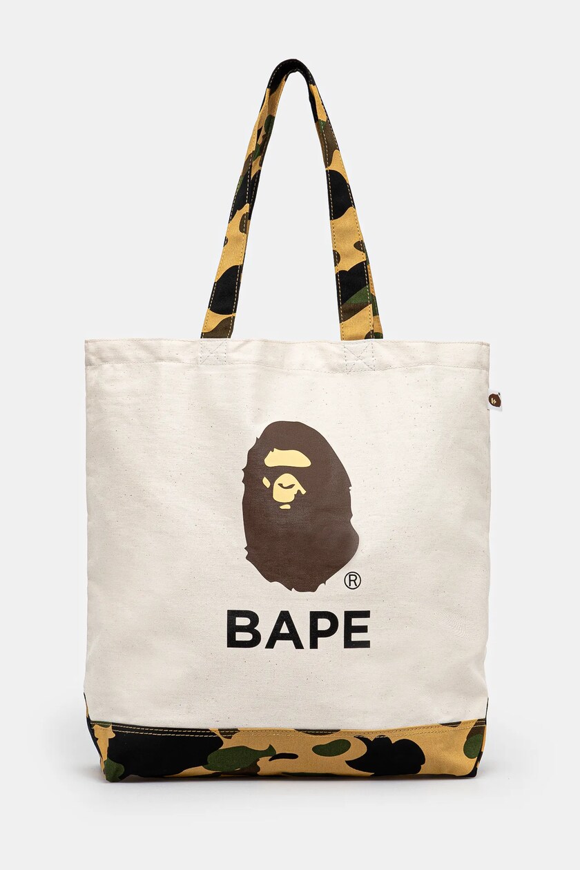 A Bathing Ape cotton bag 1St Camo Ape Head Tote Bag beige color 1K80189009 at PRM US