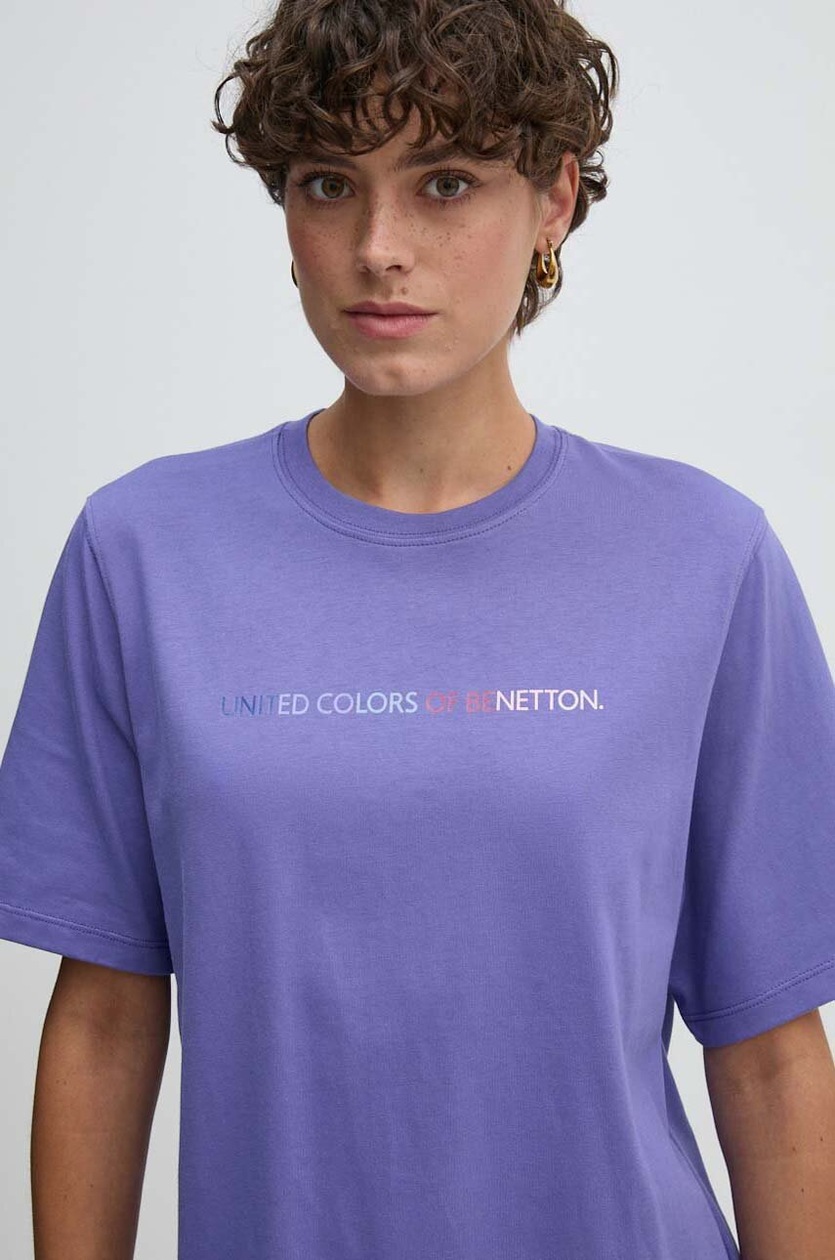 T-shirt United Colors Of Benetton Per Bambine – Maniche Corte, Rib Sul Collo, Strass A Goccia Che Formano Cuori, 100% Cotone, Rosa