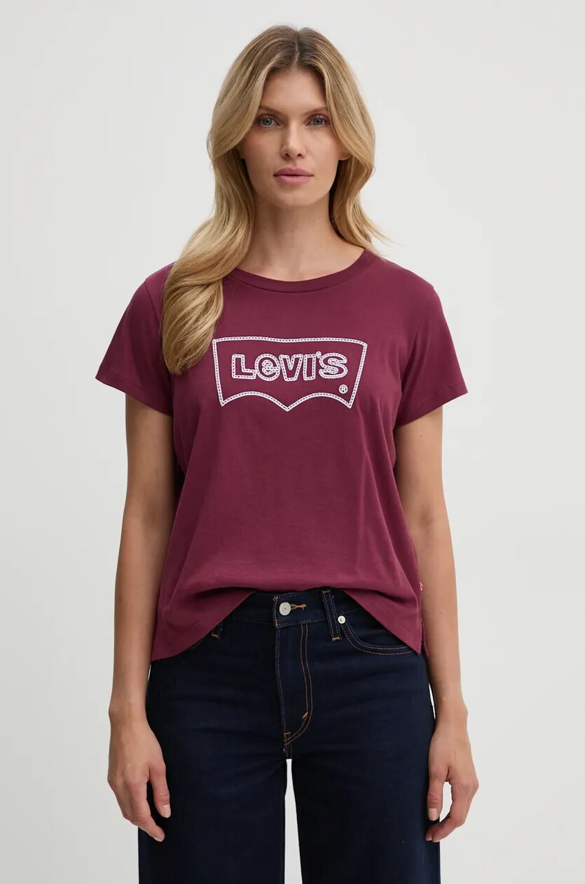 Levi s t shirt bawe niany damski kolor bordowy A8804