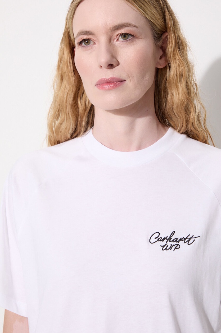 Carhartt WIP cotton t-shirt S/S Signature women's white color