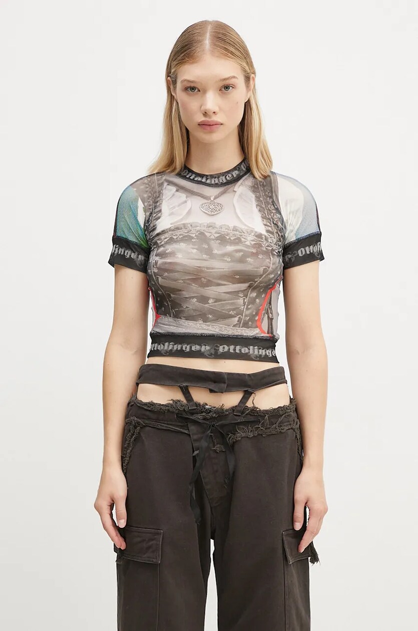 Ottolinger lemon-print Mesh Cropped T-shirt | Green | FARFETCH