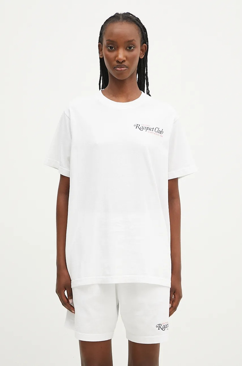 スウェット・トレーナー Sporty & Rich Athletic Club Short Sleeve T-Shirt White TS843 Sporty & Rich cotton t-shirt USA Wellness Club PRM EU