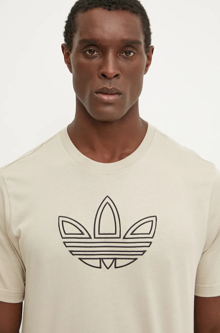 adidas Originals cotton t shirt Outline Tee men s beige color with an application IW5824