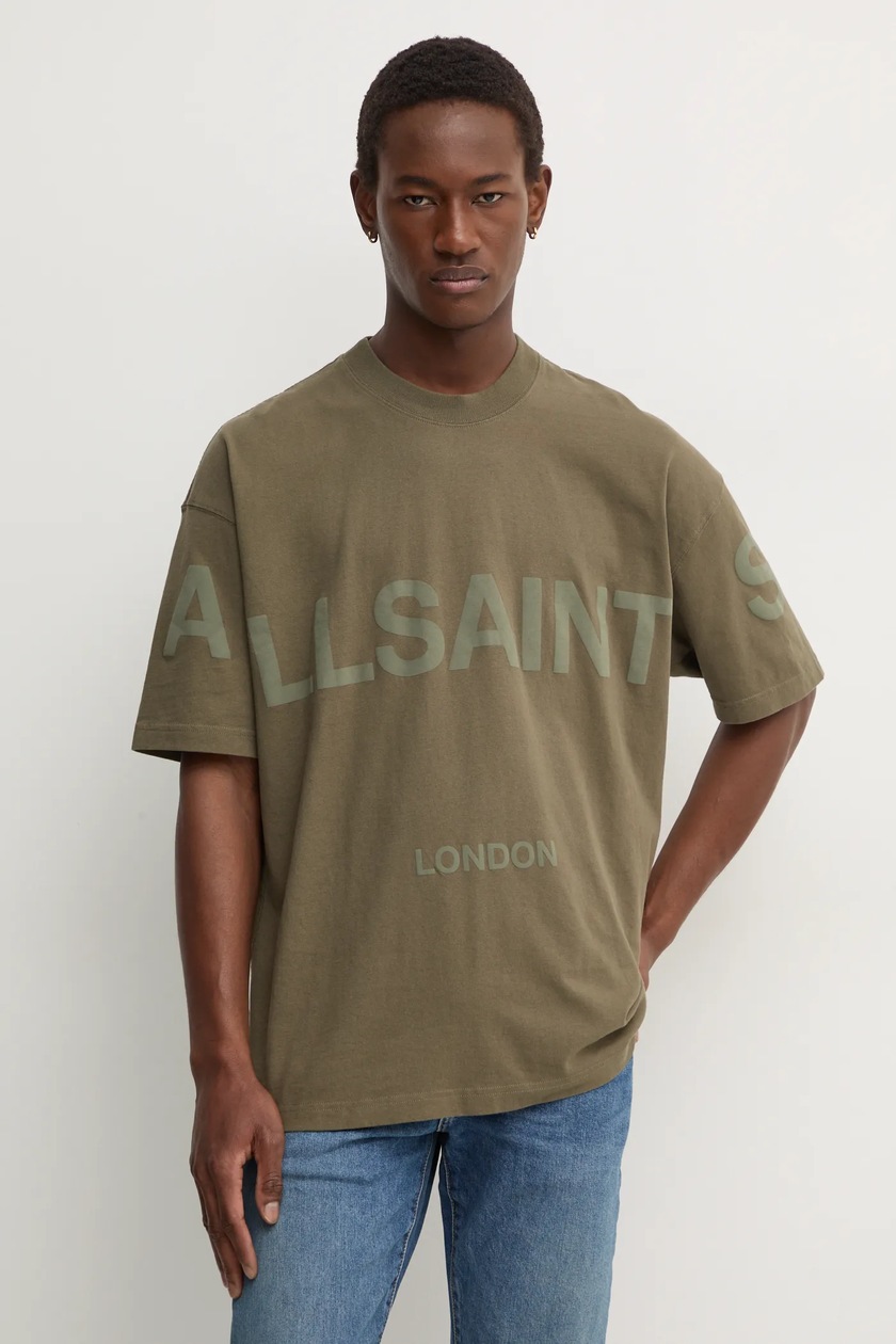 ★ALLSAINTS★ Biggie Crew M088PB451 AllSaints t-shirt bawełniany BIGGY kolor zielony z nadrukiem