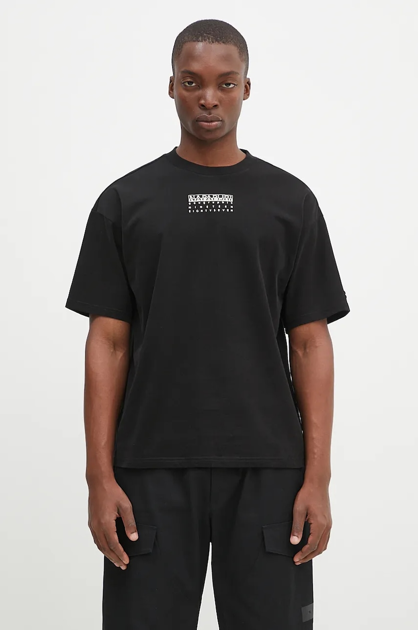 Napapijri t shirt in cotone uomo colore nero con applicazione PRM IT