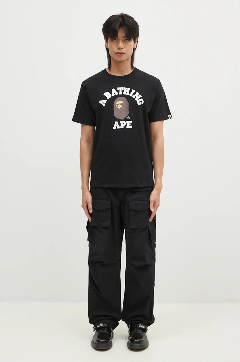 A Bathing Ape cotton t-shirt COLLEGE TEE men's black color with a