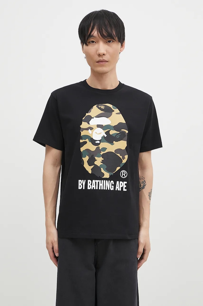A Bathing Ape cotton t shirt 1ST CAMO BY BATHING APE TEE men s black color with a print 1K80110012