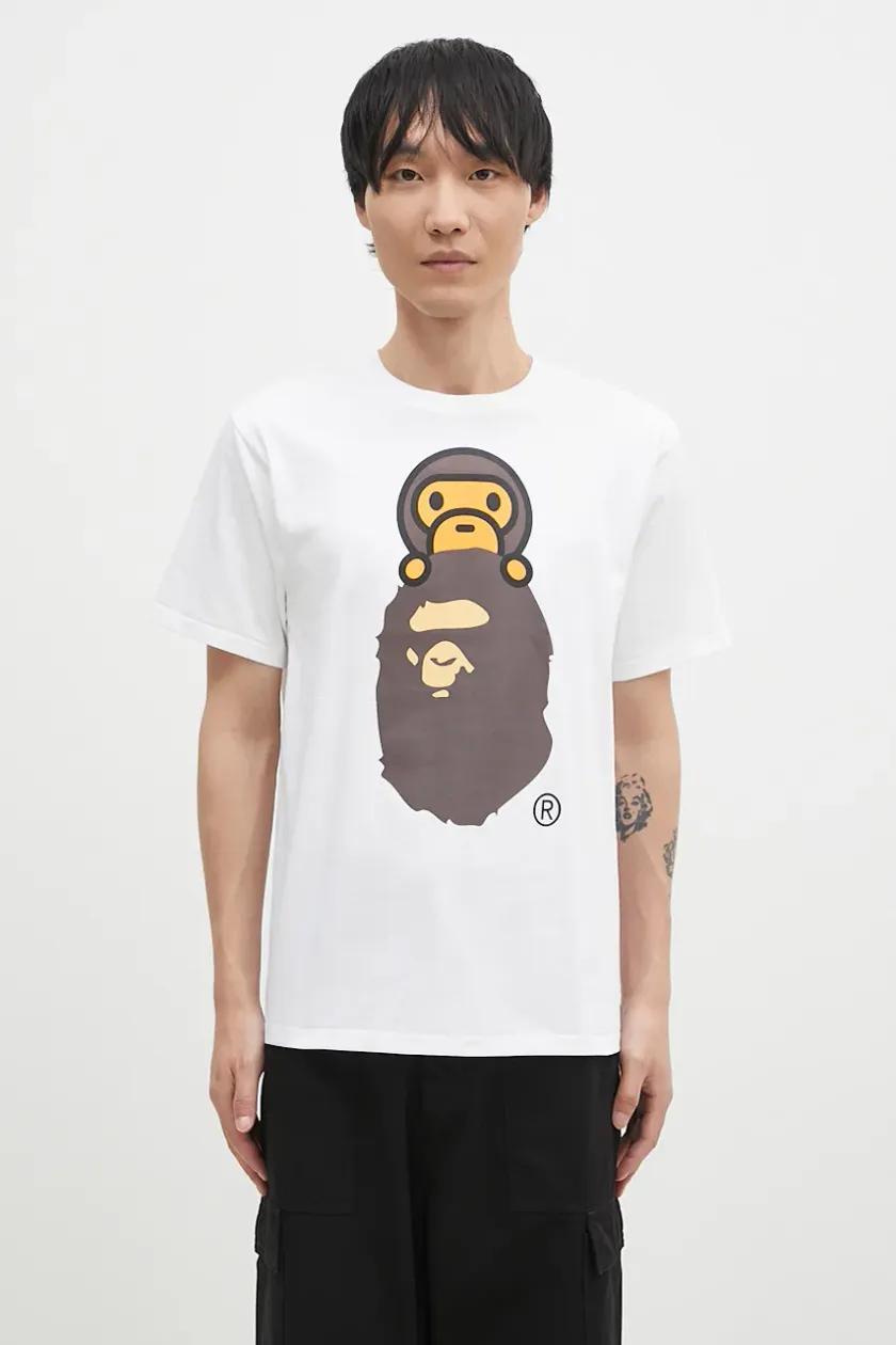 A Bathing Ape cotton t shirt MILO ON APE HEAD TEE men s white color with a print 2K80110002