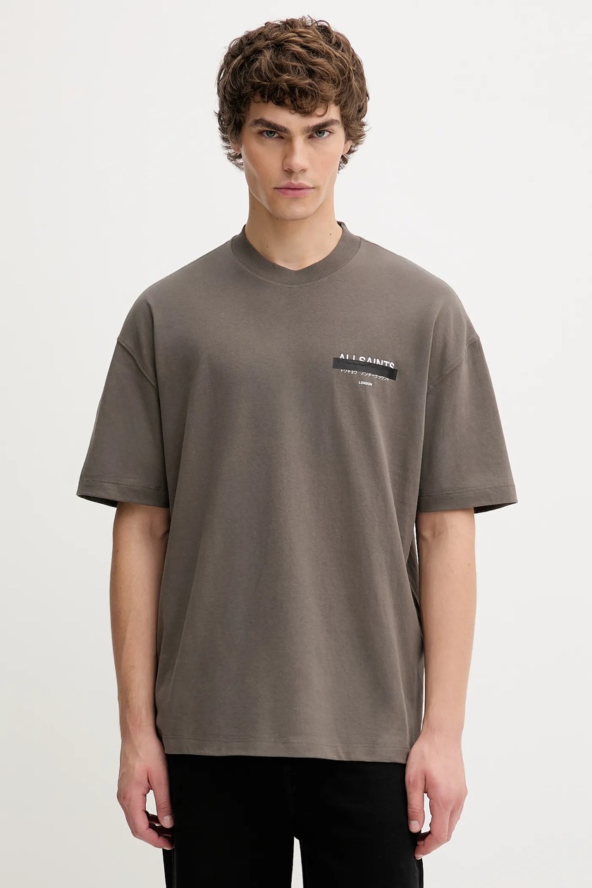 AllSaints t-shirt bawełniany BIGGY kolor zielony z nadrukiem
