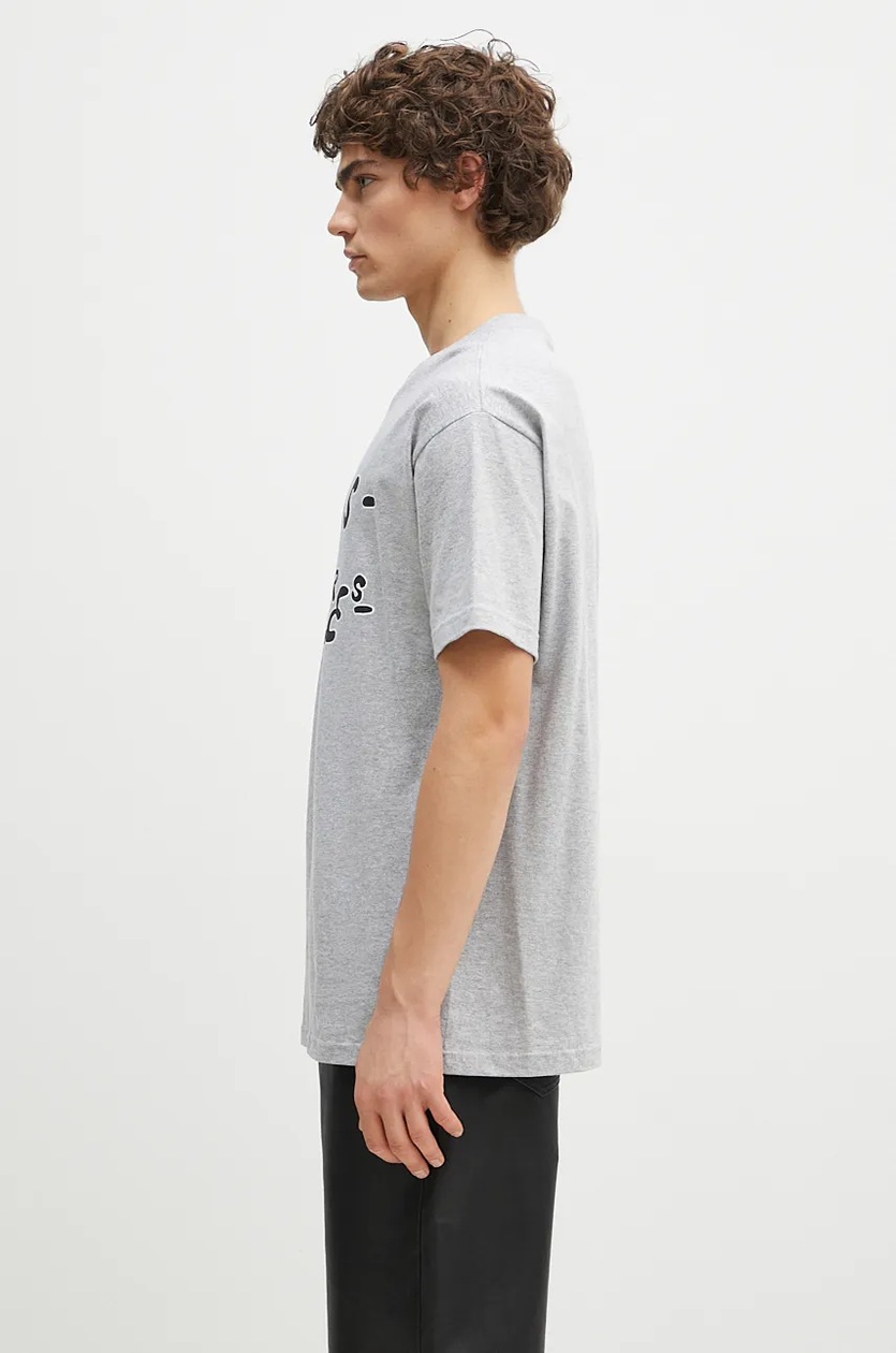 PLEASURES cotton t-shirt F Me men's gray color with a print