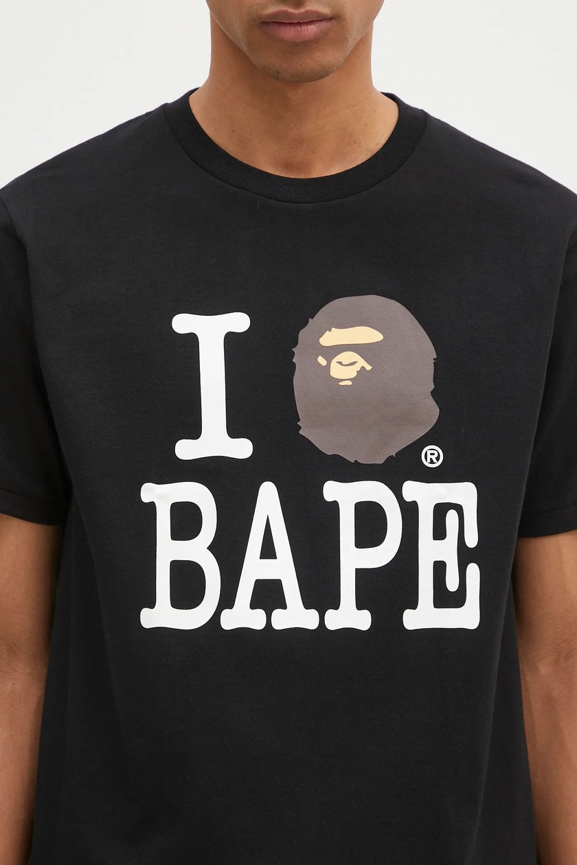 【人気】A BATHING APE I LOVE BAPE 黒 Tシャツ A Bathing Ape cotton t-shirt I Love Bape men's black color with a