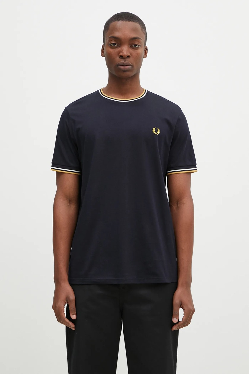 Fred Perry cotton t-shirt Crew Neck T-Shirt men's navy blue Fred Perry cotton t-shirt Crew Neck T-Shirt men's navy blue