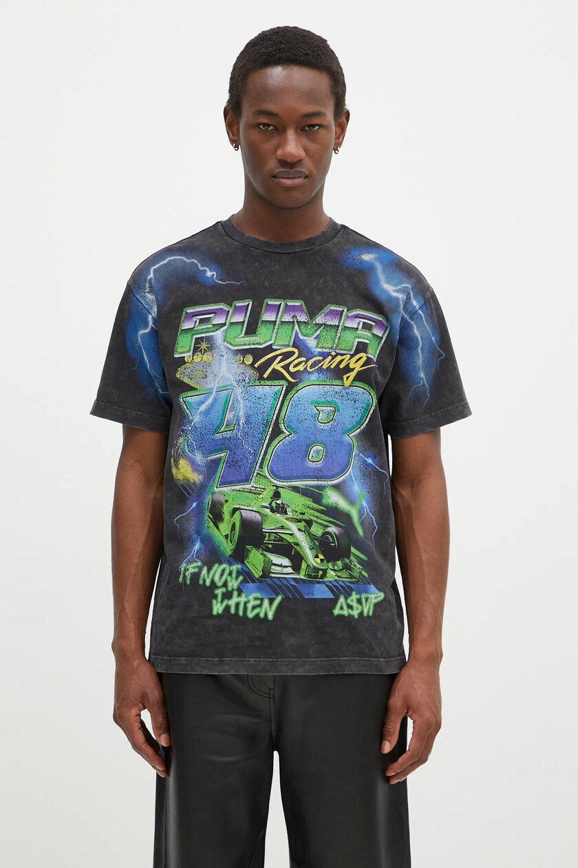 Puma cotton t shirt Puma x A AP ROCKY Bolt men s black color 632010 at PRM US