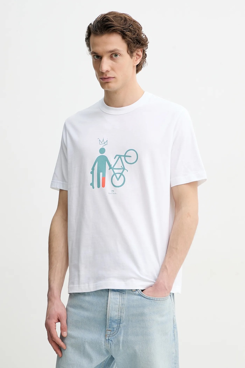 PS Paul Smith t-shirt bawełniany męski kolor biały z