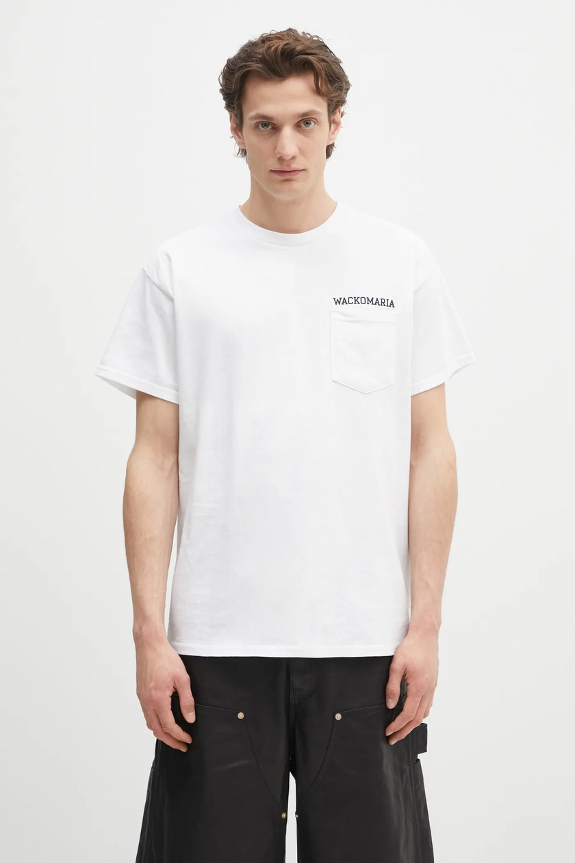 Wacko Maria cotton t-shirt washed heavy weight white color