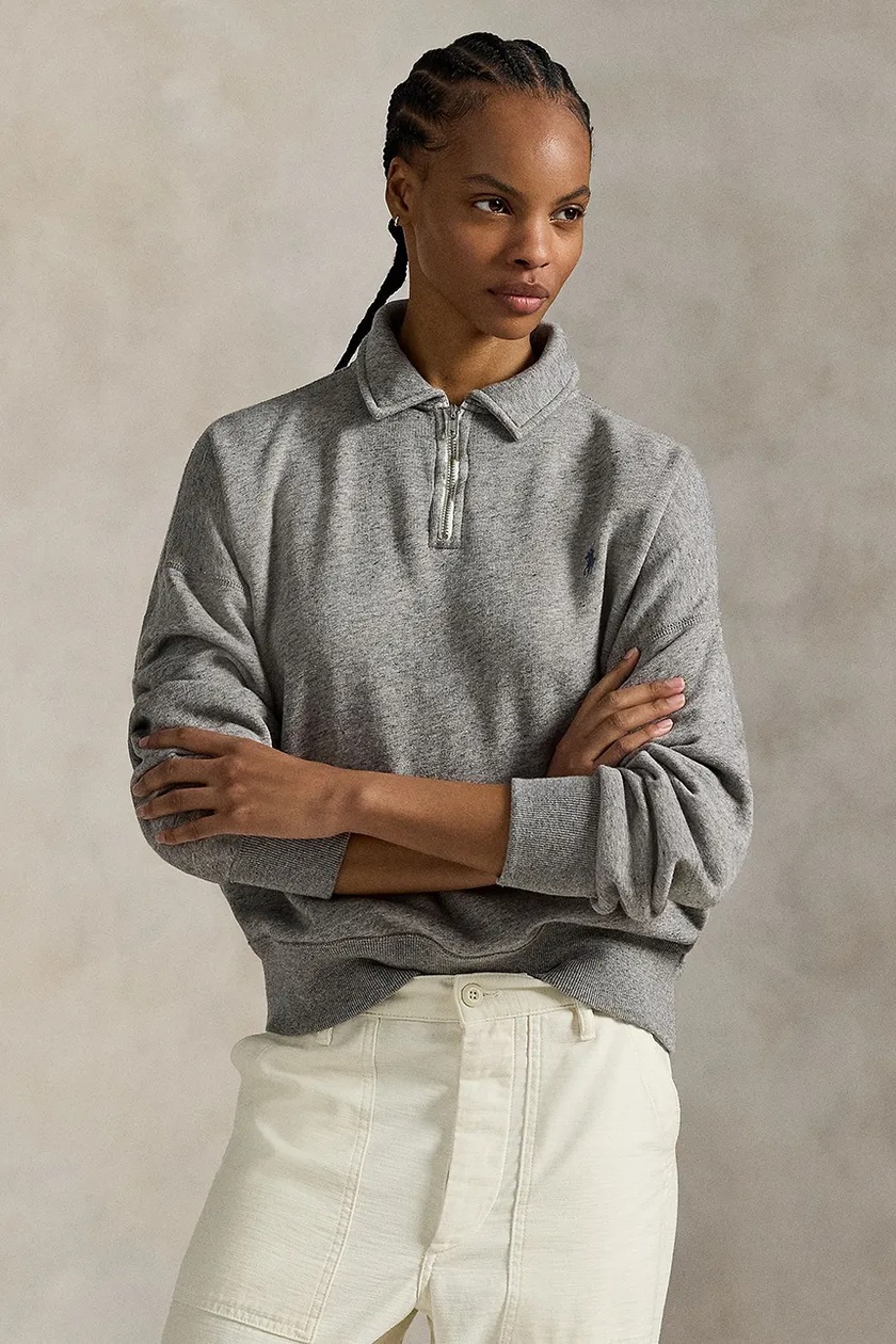 Polo Ralph Lauren bluza bawełniana damska kolor szary z kapturem