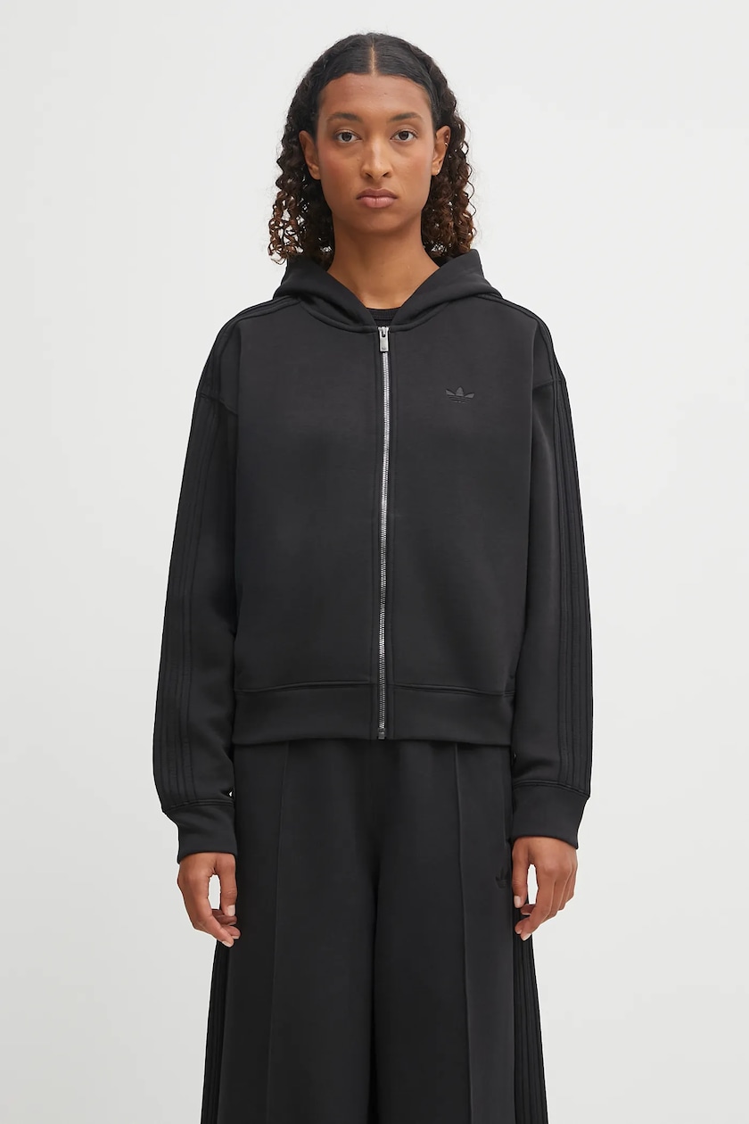adidas Originals sweatshirt Spacer 3S Fz black color hooded smooth adidas Originals sweatshirt Spacer 3S Fz black color hooded smooth