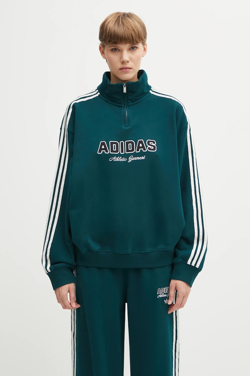 adidas Originals sweatshirt Tartan Half Zip women's green color adidas Originals sweatshirt Tartan Half Zip women's green color