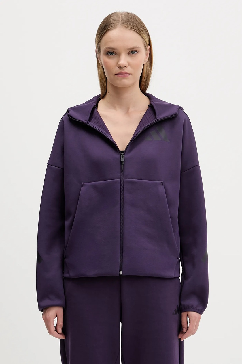 Кофта adidas Future Icons цвет фиолетовый с капюшоном с принтом