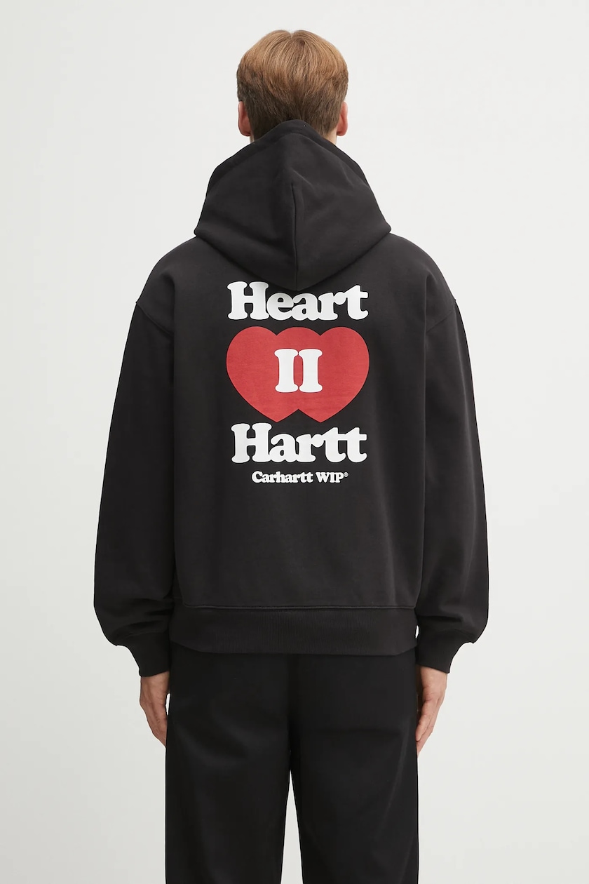 Carhartt WIP sweatshirt Hooded Heart II Hartt black color Carhartt WIP sweatshirt Hooded Heart II Hartt black color