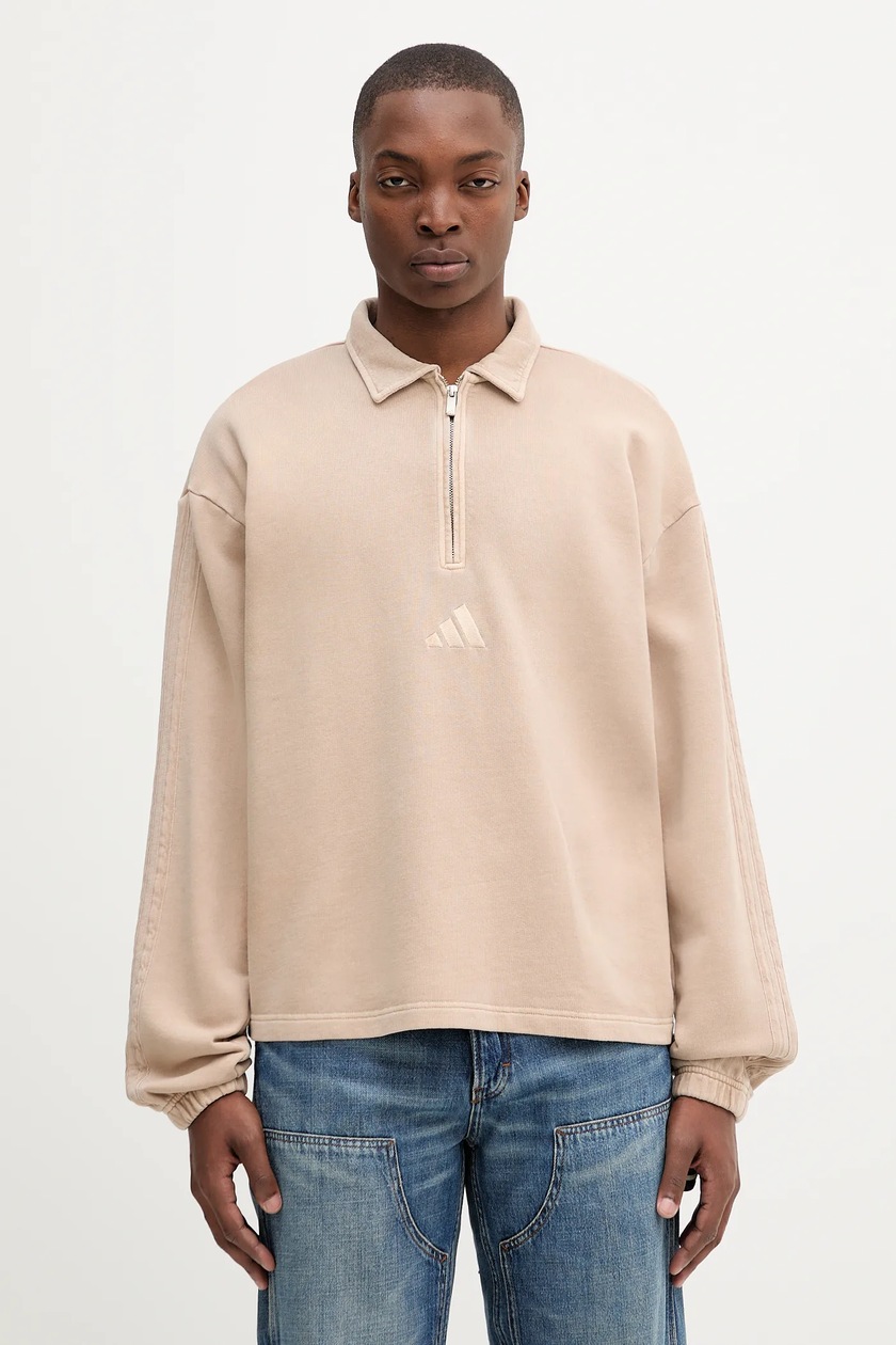 adidas bluza Essentials męska kolor beżowy z kapturem z aplikacją