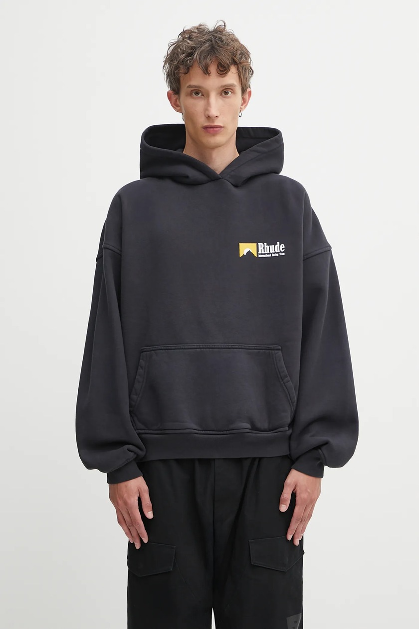 RHUDE cotton sweatshirt Mesa stallion black color hooded patterned