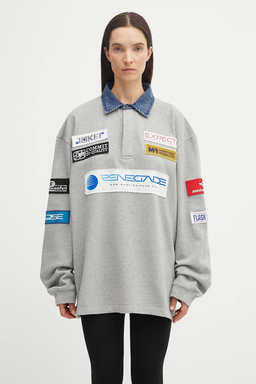 Martine Rose cotton sweatshirt Rugby Polo gray color with an Martine Rose cotton sweatshirt Rugby Polo gray color with an