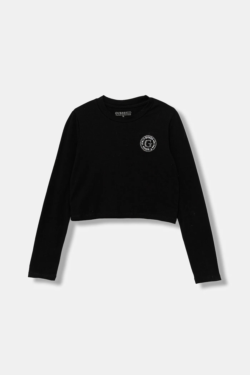 T-shirt Guess A Maniche Lunghe Per Ragazza, In Jersey Elasticizzato, Con Toppa G In Feltro E Perline, In Cotone Biologico