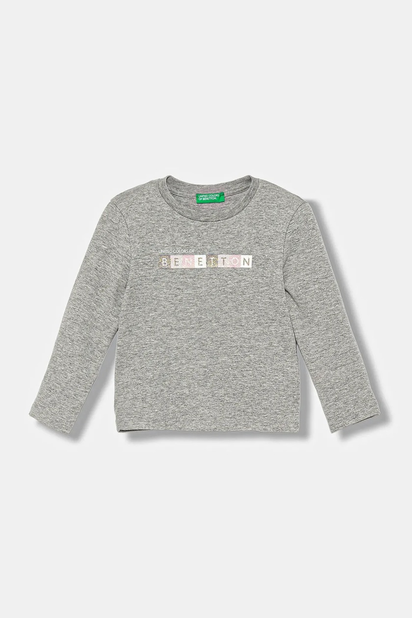 United Colors Of Benetton T-Shirt Bambino Grigia 120 Cm, In Cotone Biologico Con Logo Multicolor