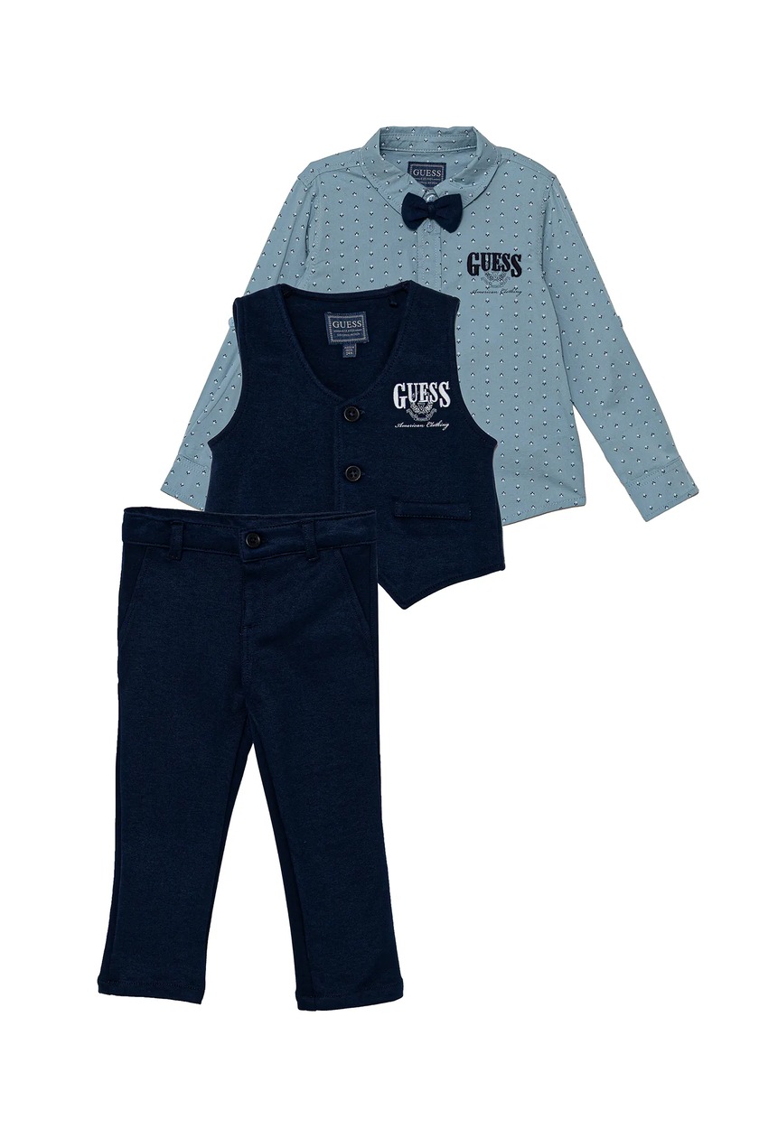 Completo Elegante Gino Boys Per Bambino - Giacca, Gilet, Camicia E Cravatta - Blu Navy