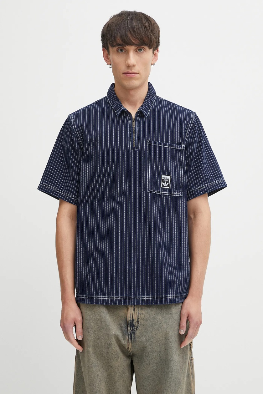 adidas Originals cotton polo shirt Graphic Lo Sh navy blue color