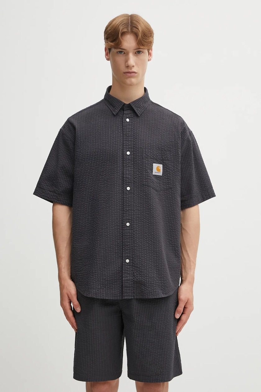 Carhartt WIP cotton shirt S/S Drewe Shirt black color
