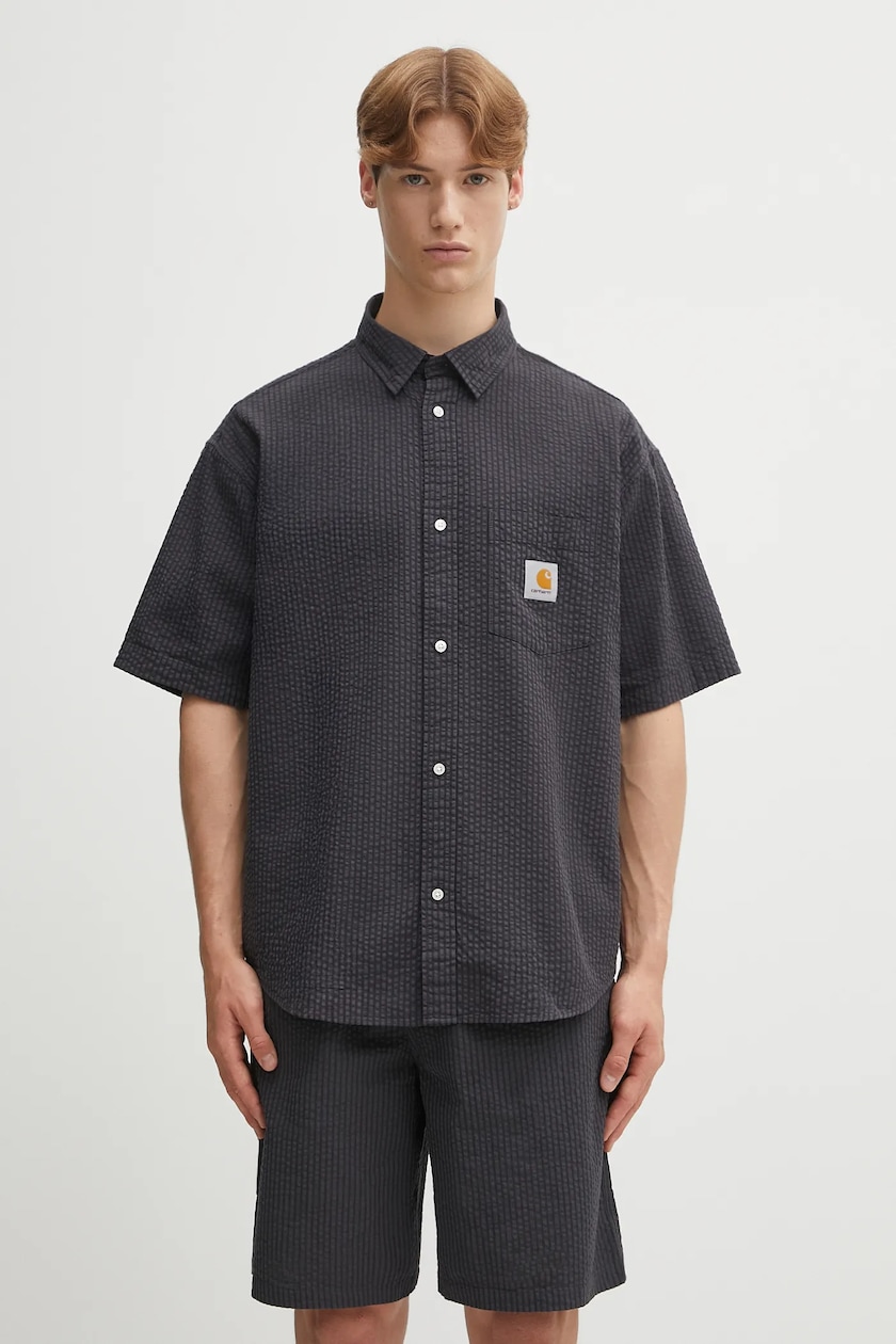 Carhartt WIP cotton shirt S/S Drewe Shirt black color Carhartt WIP cotton shirt S/S Drewe Shirt black color