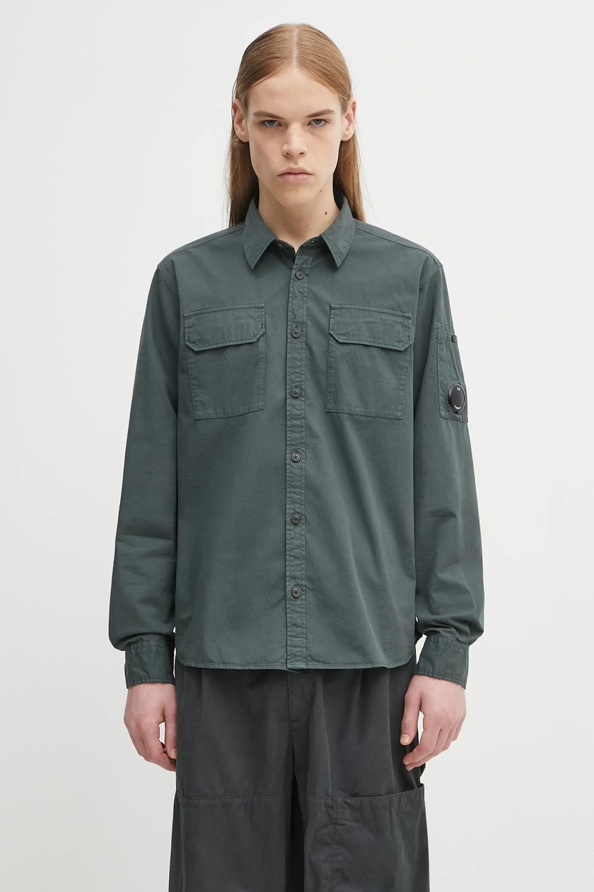 スウェット・トレーナー CP COMPANY FULL BUTTON SWEATSHIRT C.P. Company Crewneck Sweatshirt (Green) 18CMSS259A110044O