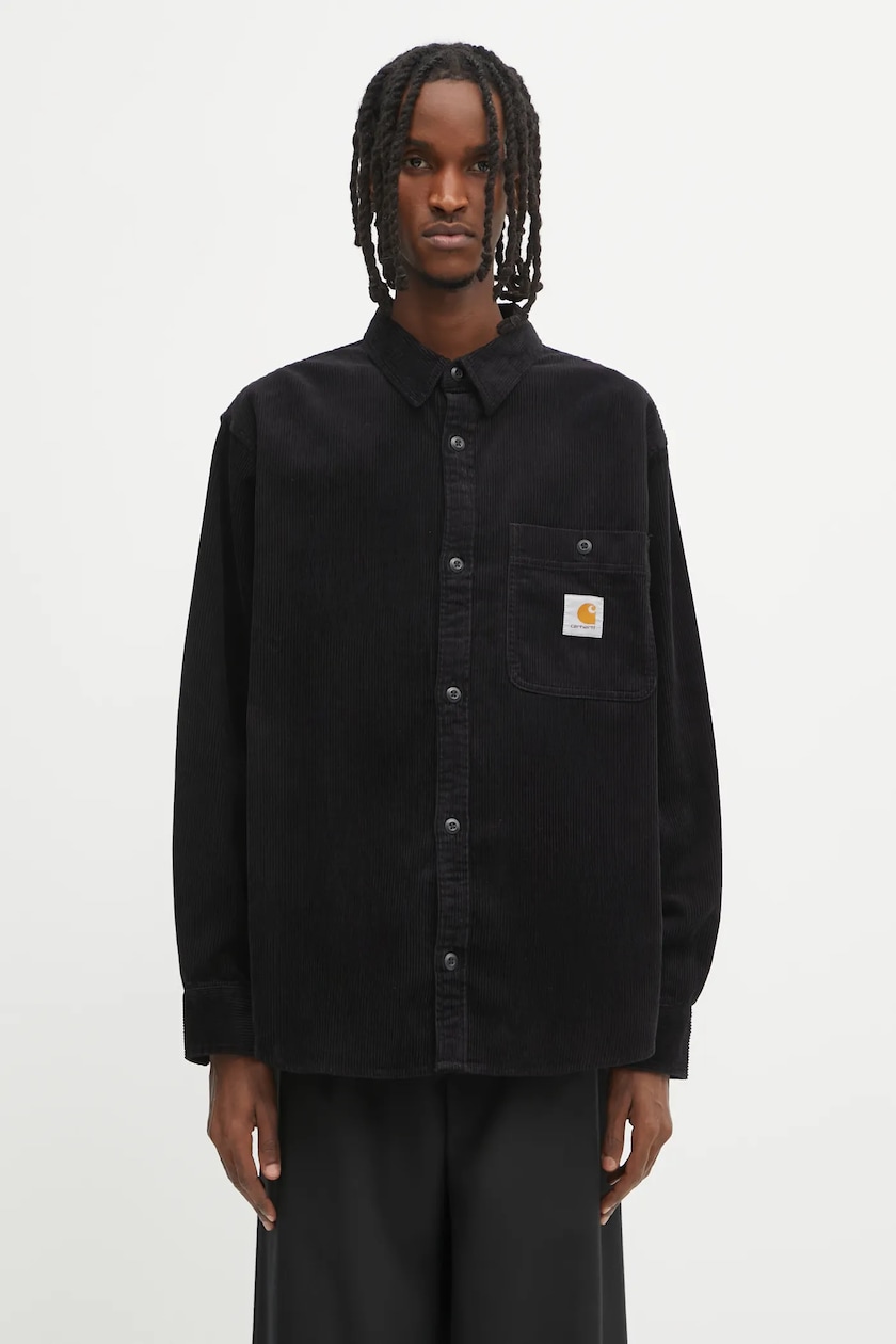 Carhartt WIP corduroy shirt L/S Flint Shirt black color regular Carhartt WIP corduroy shirt L/S Flint Shirt black color regular