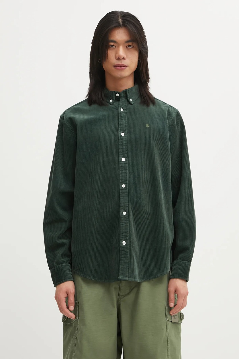 Carhartt WIP cotton shirt Longsleeve Signature Shirt men's green