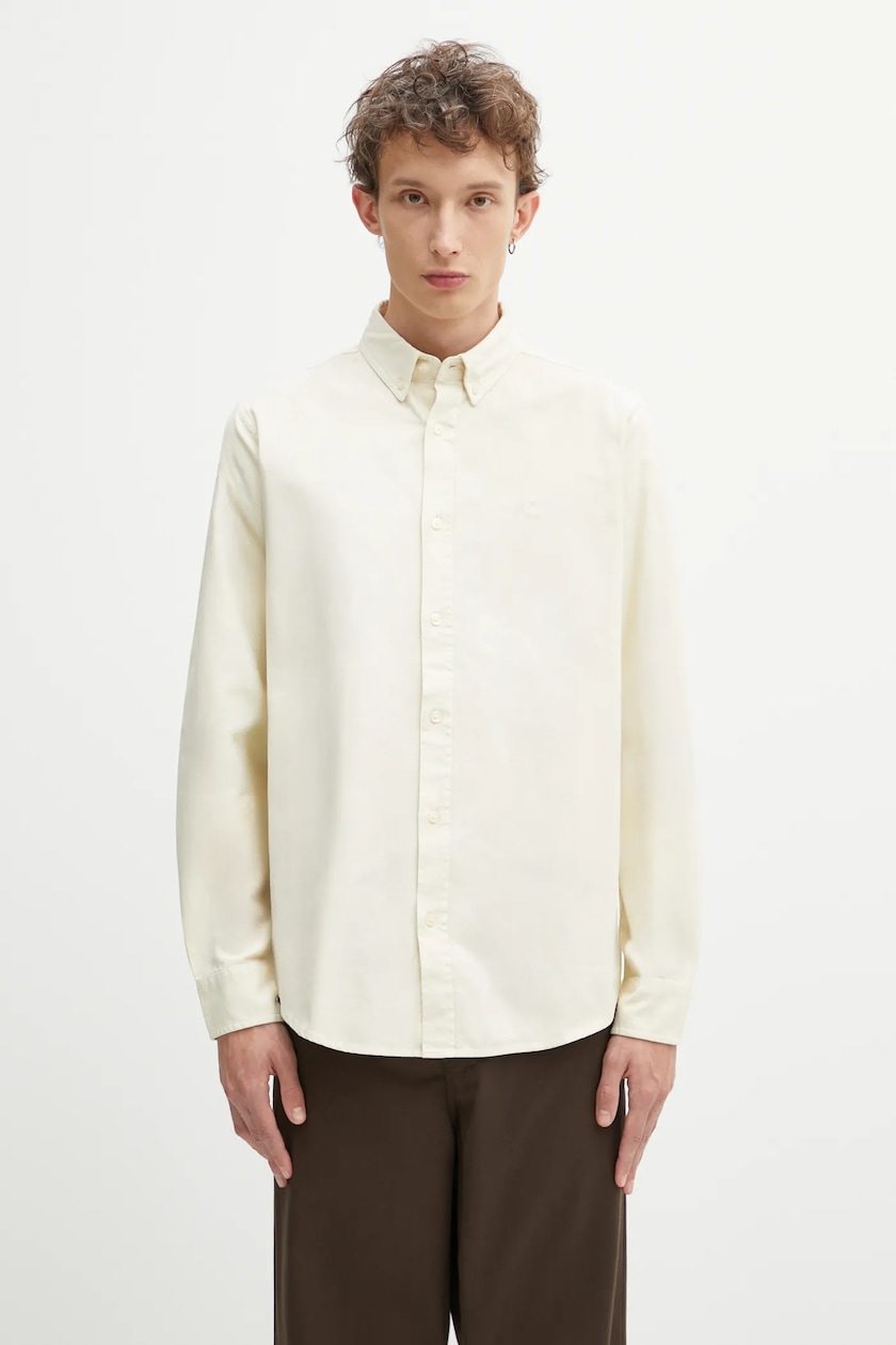 Corridor shirt Striped Seersucker men's beige color SS0014 at PRM US Corridor shirt Striped Seersucker men's beige color SS0014 at PRM US