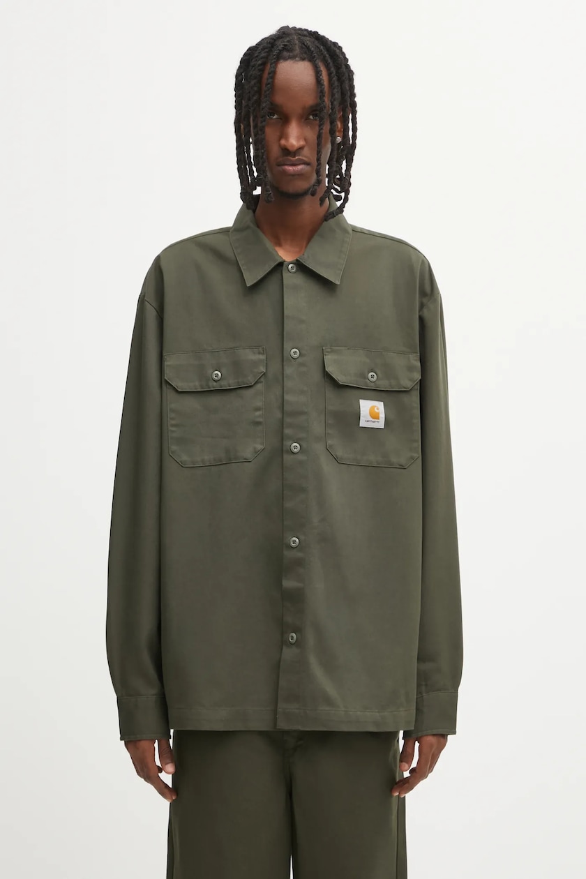 Carhartt WIP cotton shirt Longsleeve Signature Shirt men's green