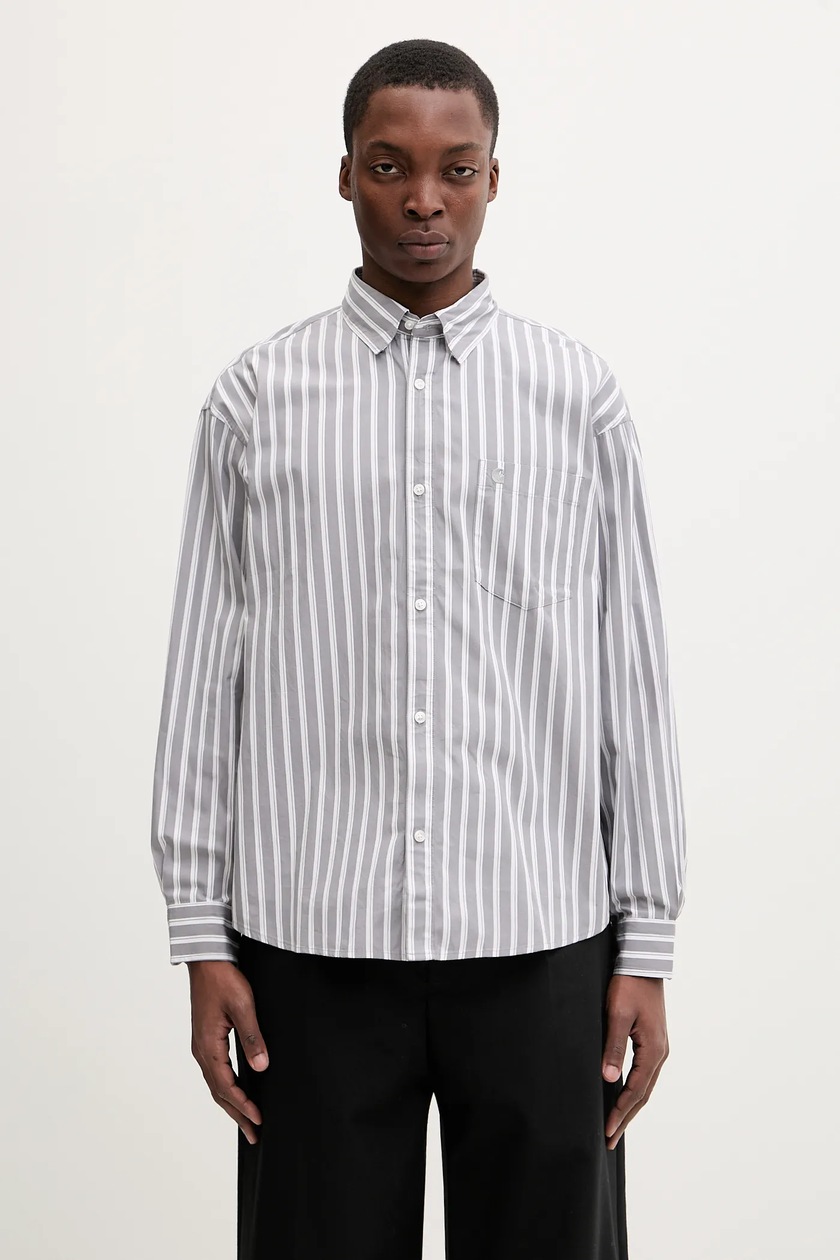 Carhartt WIP cotton shirt Longsleeve Santa Fe Shirt men's gray