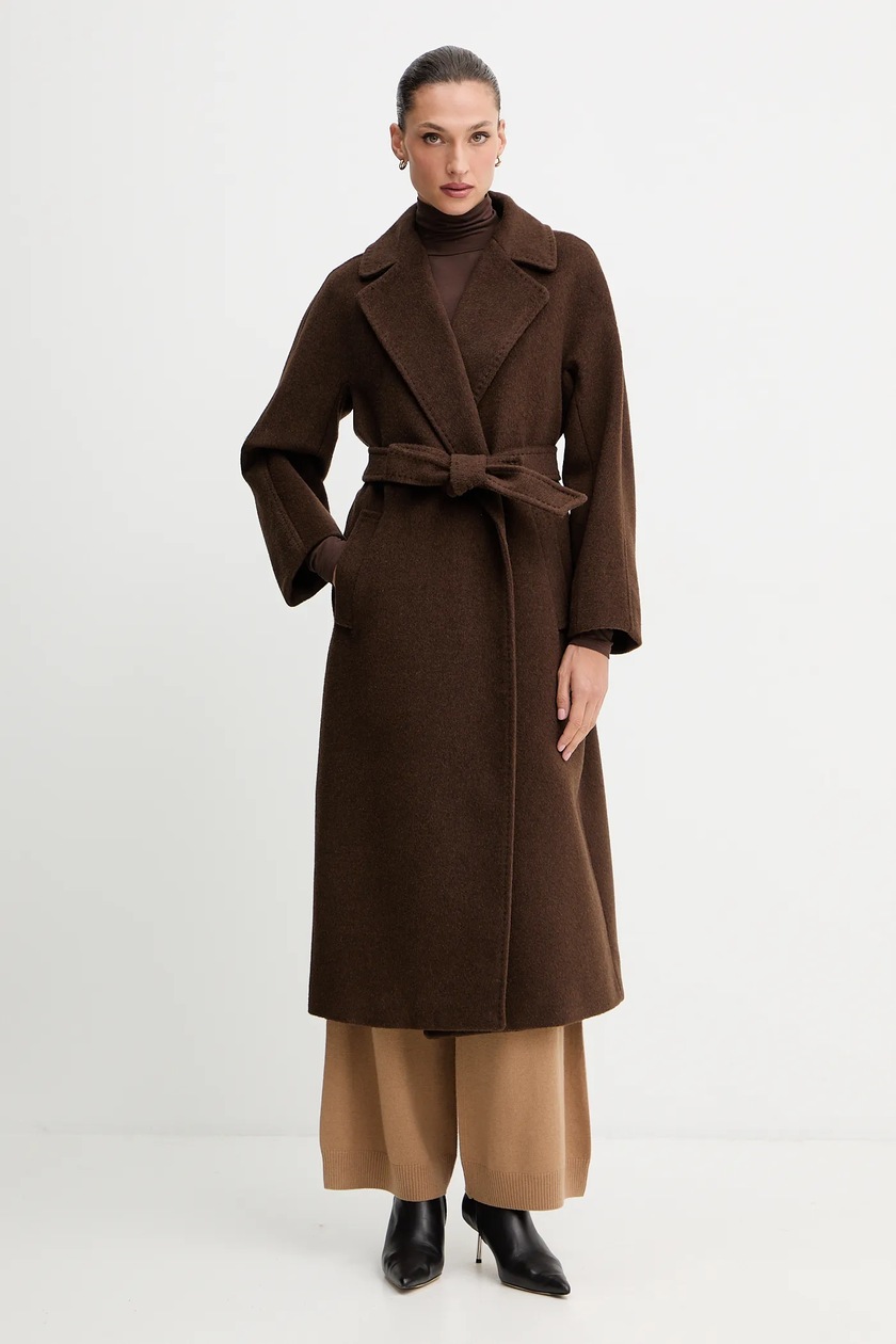 Weekend Max Mara płaszcz z dodatkiem wełny TEMPERA kolor brązowy