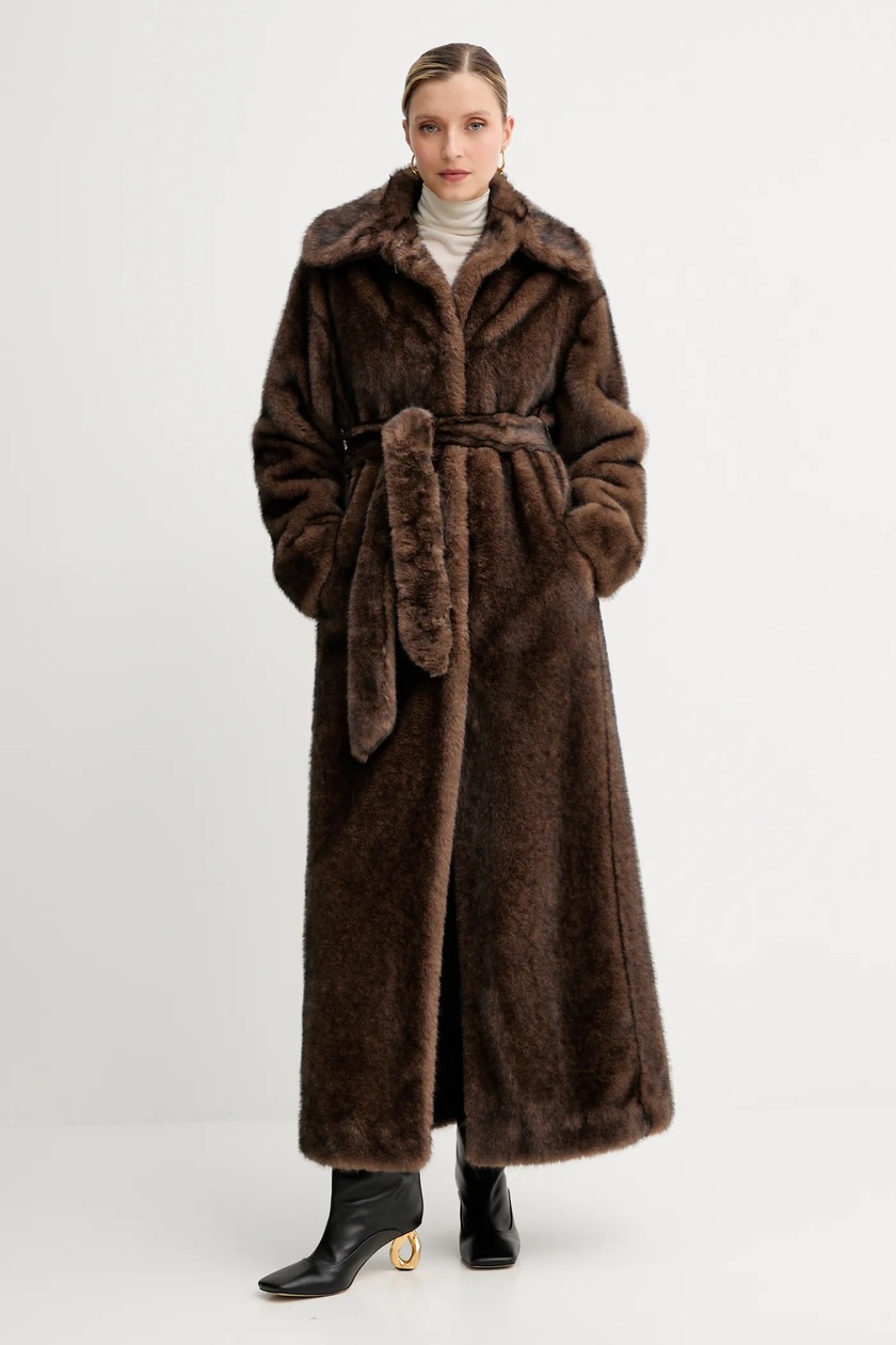 ぷりん2 Twinset płaszcz wełniany kolor brązowy przejściowy niezapinany