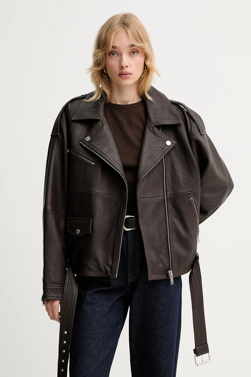 Weekend Max Mara ramoneska skórzana damska kolor brązowy