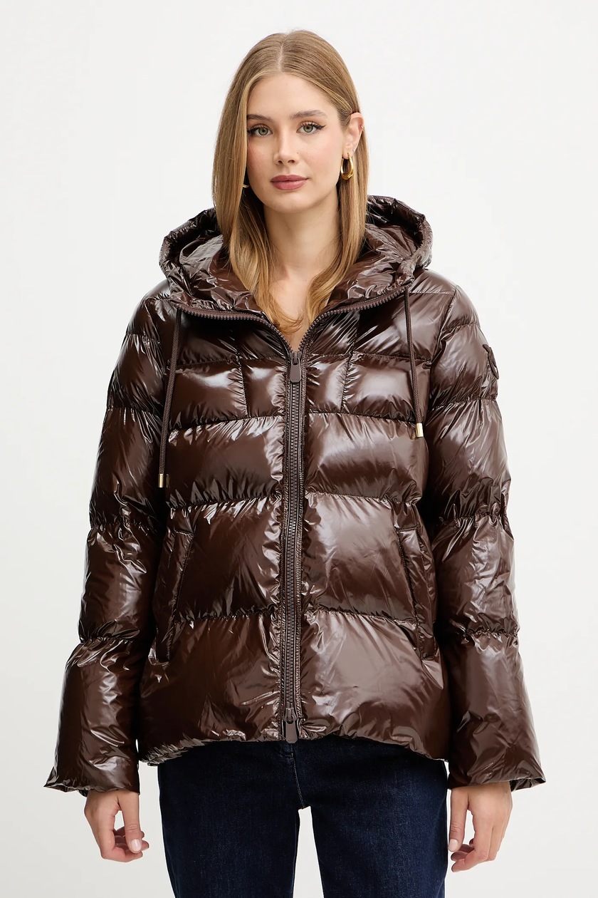 Pinko kurtka skórzana kolor brązowy przejściowa oversize Pinko kurtka skórzana kolor brązowy przejściowa oversize