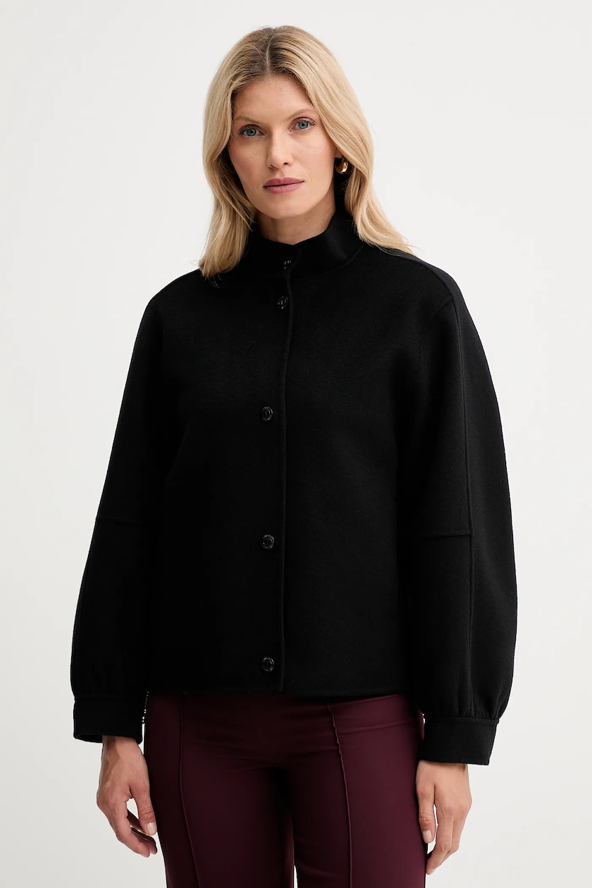 Twinset kurtka wełniana kolor czarny przejściowa oversize Twinset kurtka wełniana kolor czarny przejściowa oversize