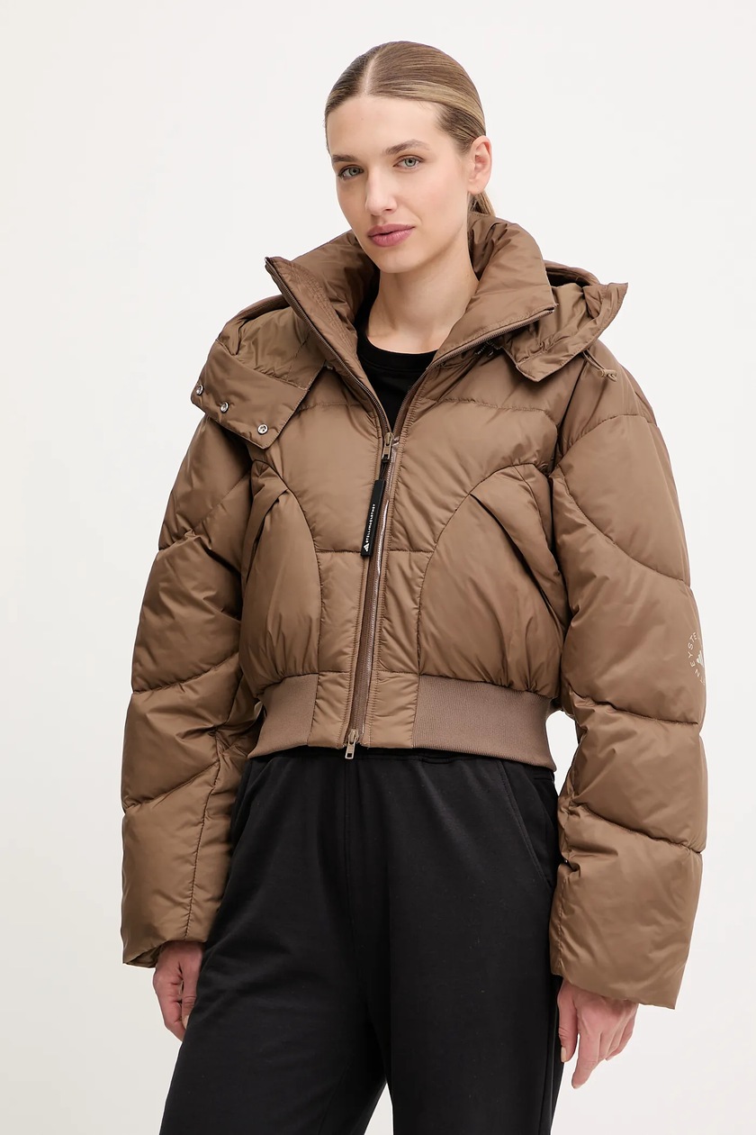 adidas by Stella McCartney kurtka ASMC Crop kolor brązowy zimowa