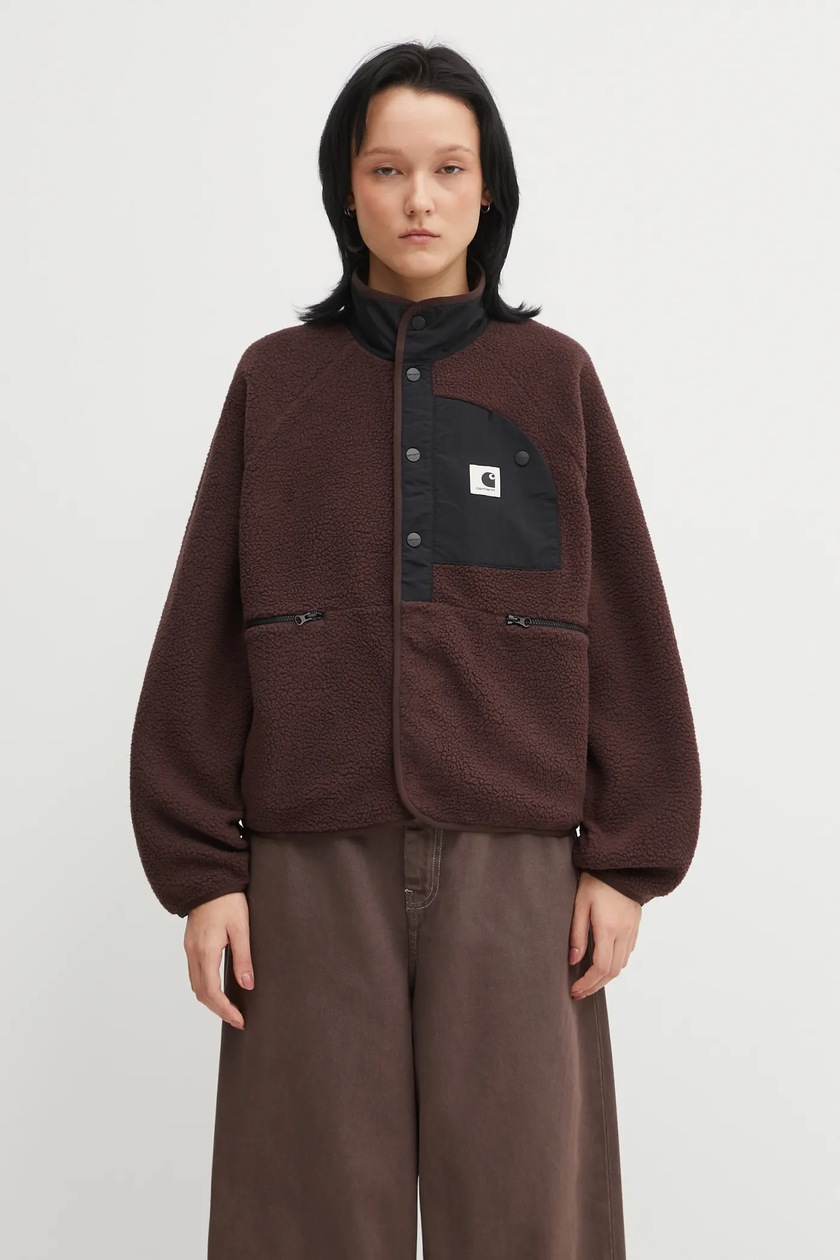 Carhartt WIP sweatshirt W' Flynn Fleece Jacket brown color smooth