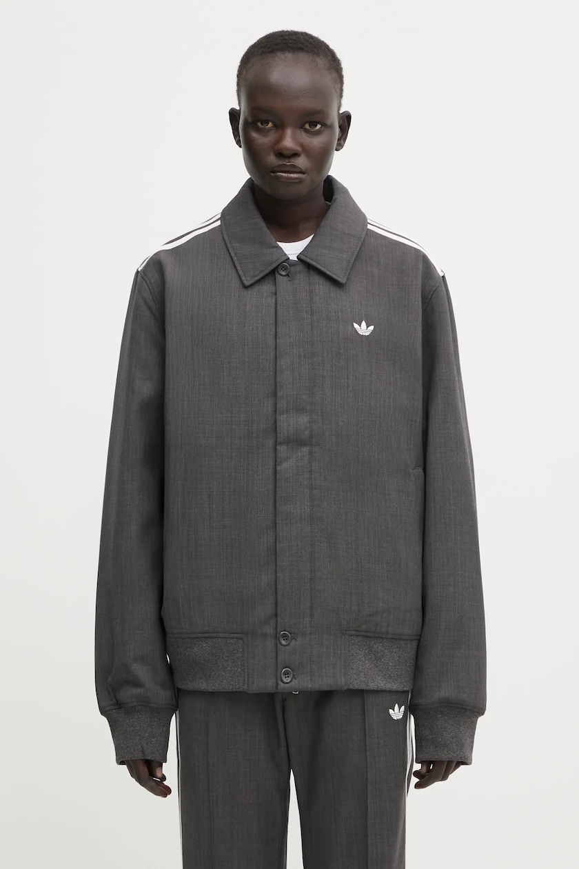 adidas Originals jacket WOVEN TT ZIP women's gray color JY8879 at adidas Originals jacket WOVEN TT ZIP women's gray color JY8879 at