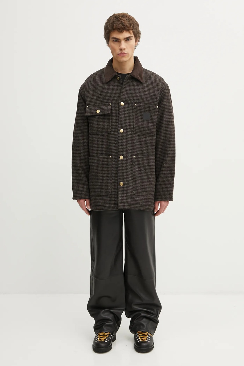 Carhartt WIP jacket with wool Lowis Chore Coat brown color I035344