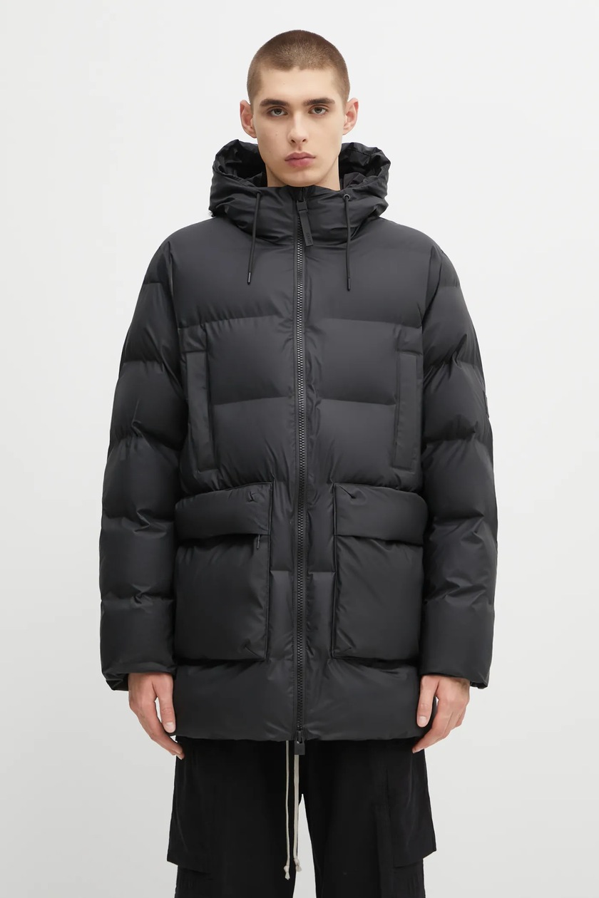 Rains jacket Cargo Long Jacket W3 black color 12060-01 at PRM US